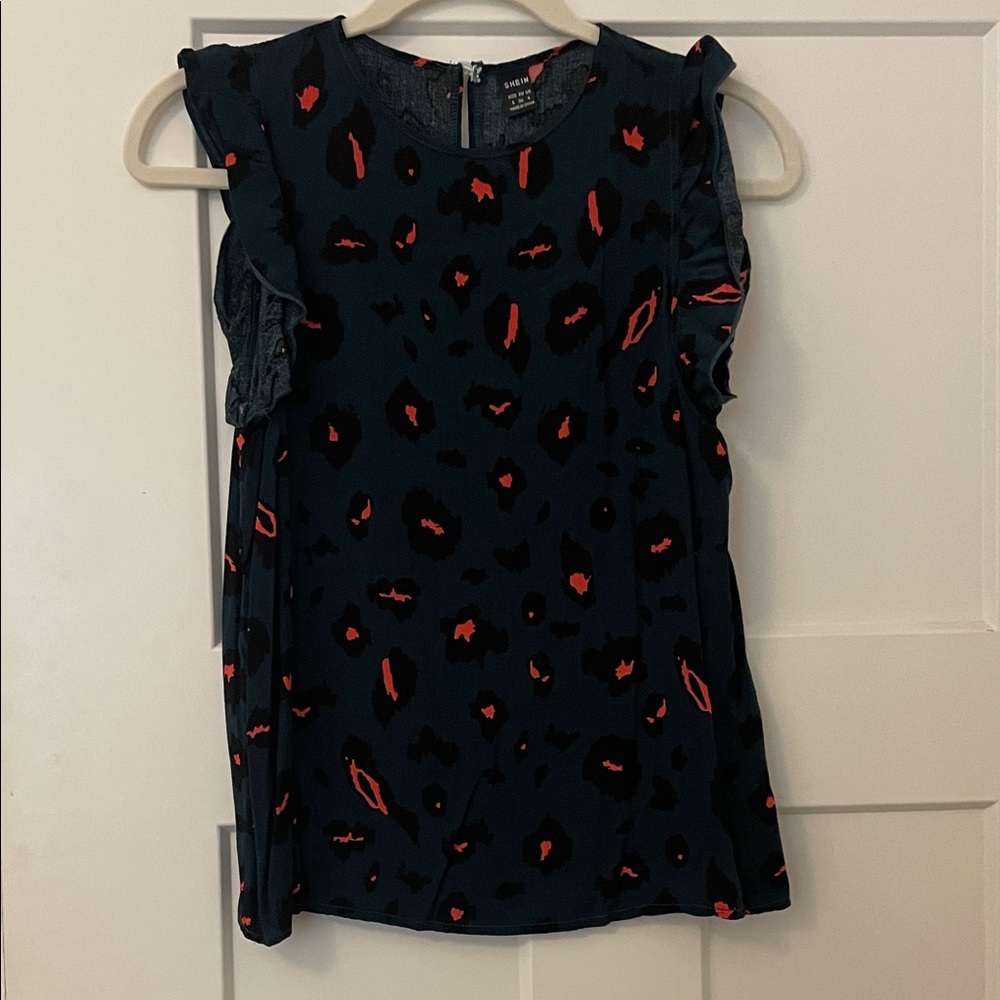 SHEIN Black and Red Leopard Print Blouse